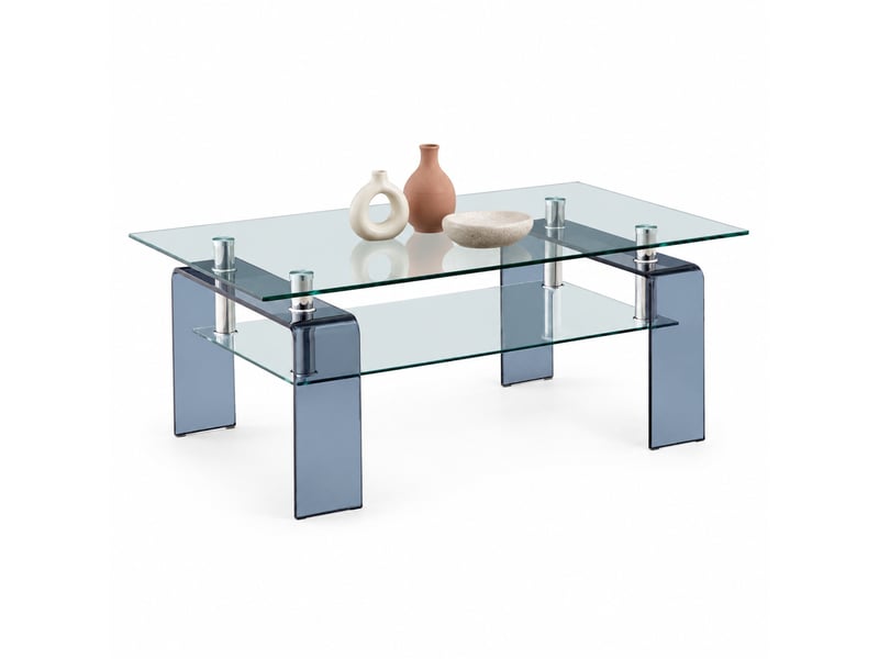  Table basse rectangulaire en verre trempé transparent, pieds en verre gris - 100 x 55 x 45 cm  - Conforama A