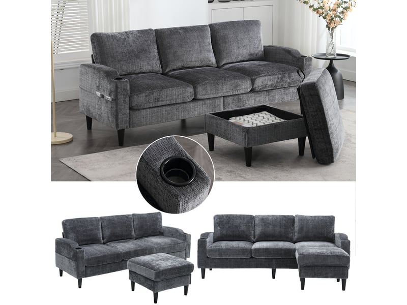  Canapé d'angle réversible fixe 4 places tissu gris canapé d'angle gris - Conforama B