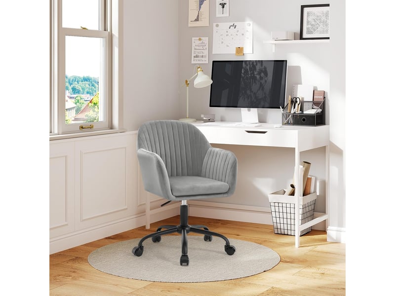  Chaise de bureau en velours, gris clair, fauteuil pivotant ergonomique, siège rembourré  - Conforama B