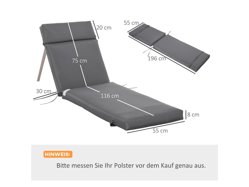  Lot de 2 coussins pour chaises longues, coussins de jardin extra épais de 8 cm, gris foncé, coussins uniquement.  - Conforama E