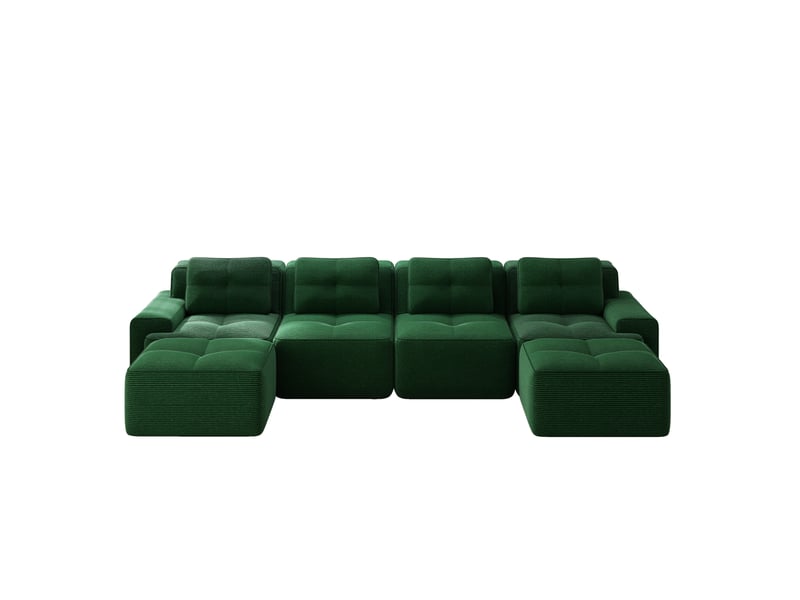  Canapé modulable ulevr 4 places en u avec méridiennes, velours côtelé vert, assise profonde 74 cm, 382 x 177 x 69 cm  - Conforama A