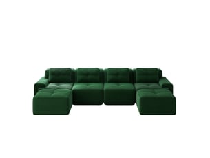 Canapé modulable ulevr 4 places en u avec méridiennes, velours côtelé vert, assise profonde 74 cm, 382 x 177 x 69 cm
