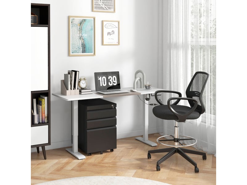  Caisson de bureau à roulettes 39 x 48 x 60 cm – noir – 3 tiroirs verrouillables en acier robuste  - Conforama B