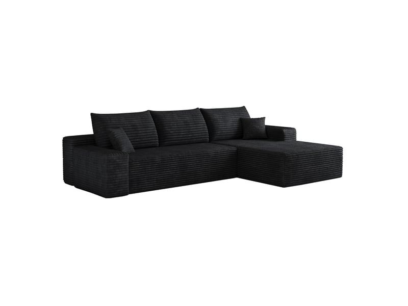 Canapé d’angle modulaire 3 places avec chaise longue en tissu côtelé noir - 270 cm - Conforama A