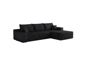 Canapé d’angle modulaire 3 places avec chaise longue en tissu côtelé noir - 270 cm