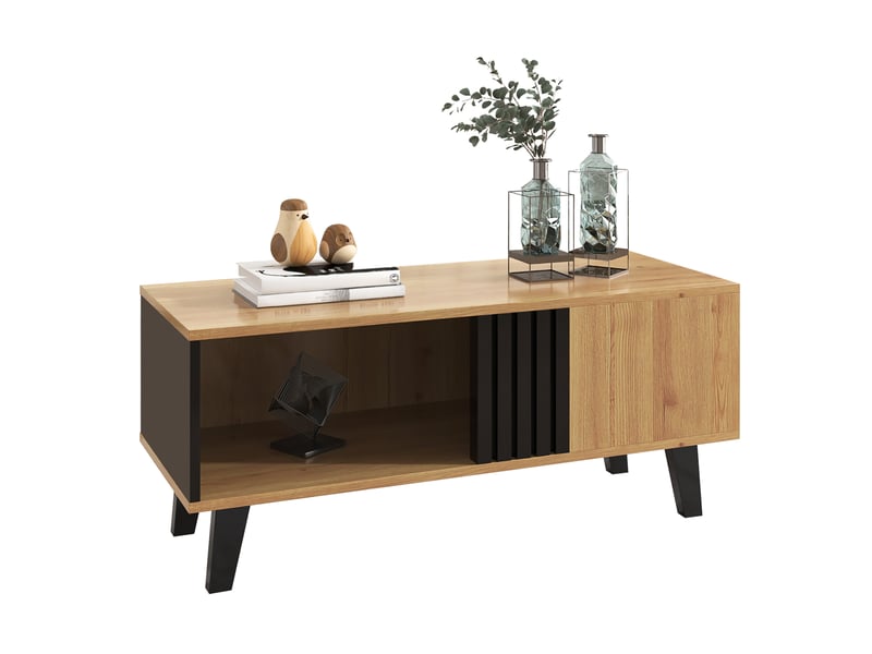  Table basse 100 x 60 x 45 cm au design alliant bois coloré et noir, avec tiroirs, rangement polyvalent et style unique. [ancienne référence : wf313223saa]  - Conforama A