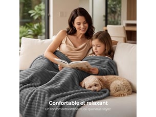 Couverture polaire en flanelle côtelée, 230x270cm, gris foncé, 350 gm², moelleux, léger, plaid pour lit et voyage