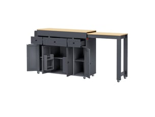 Desserte de cuisine mobile avec plateau extensible, 3 tiroirs, 4 portes et étagère à épices pour cuisine et salle à manger