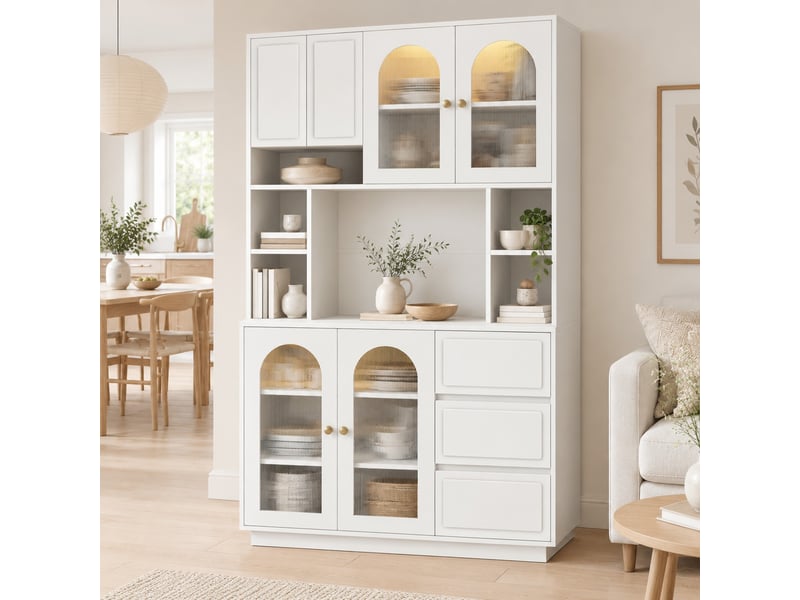 Buffet haut de cuisine 106 x 30 x 175 cm, mdf blanc, led réglable par application - Conforama B