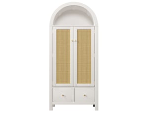Armoire blanche 181x78x45 cm - rotin tressé, campagne - 2 portes magn., 2 tiroirs, tringle, sécurité anti-basculement