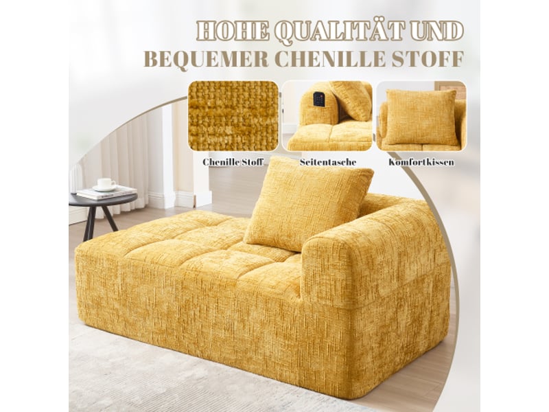  Canapé-chaise jaune confortable – sans montage, poches télécommande et smartphone, coussins moelleux, design élégant  - Conforama D