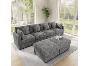 Canapé d'angle, canapé modulable, en chenille, gris, style cloud, mobilier pour espace de vie, pour salon et séjour