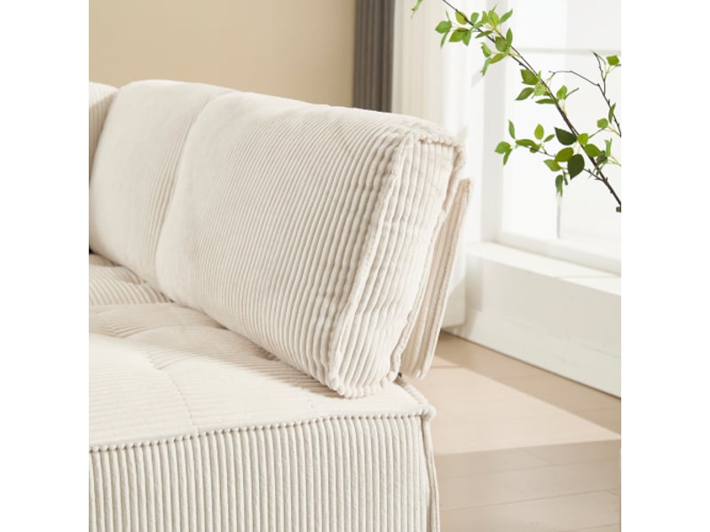  Canapé d'angle convertible, canapé 6 places, repose-pieds, en velours côtelé, beige  - Conforama E