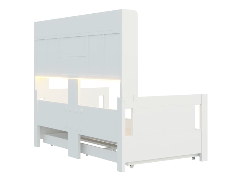 Lit banquette 90x190 cm extensible 180x190 cm – blanc – rangements, led et prise - sans matelas - Conforama E