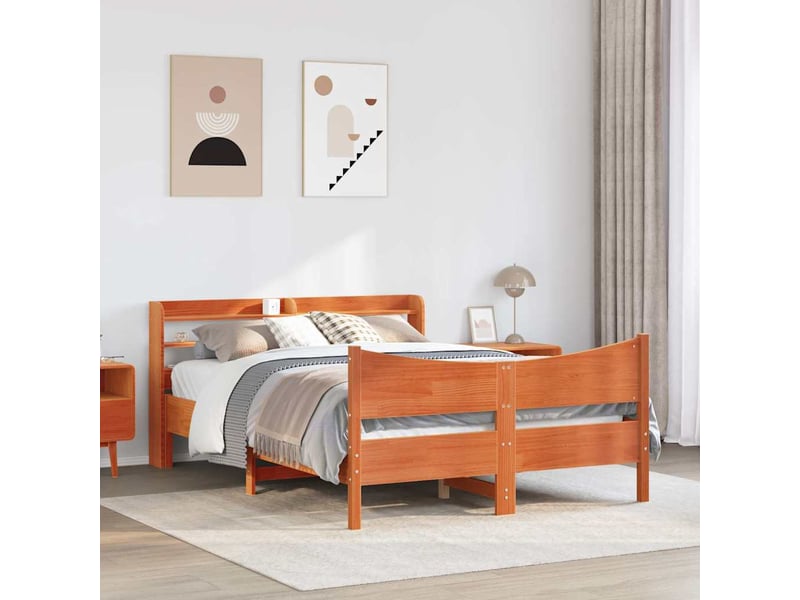  Lit double- lit adulte -  cadre de lit et tête de lit  marron 150x200 cm bois de pin  - Conforama B