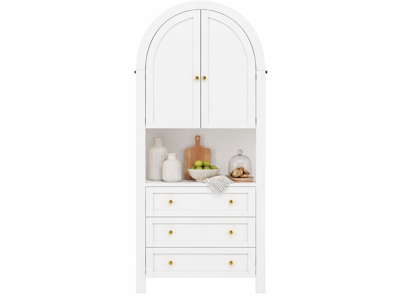  Buffet haut modenvie de rangement 70 x 35 x 180 cm mdf blanc avec 3 tiroirs  - Conforama A