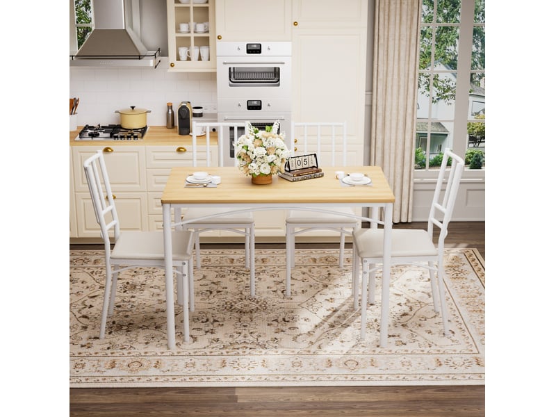  Ensemble table et 4 chaises de salle à manger industriel décor bois clair et blanc, compact pour 4 personnes  - Conforama B