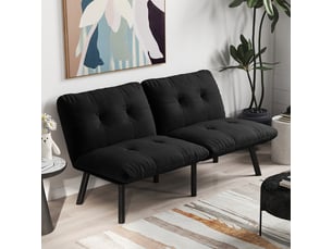 Canapé 2 places, avec fonction couchage, en velours et métal, coloris noir, l160 x p81 x h78 cm, gain de place, design moderne
