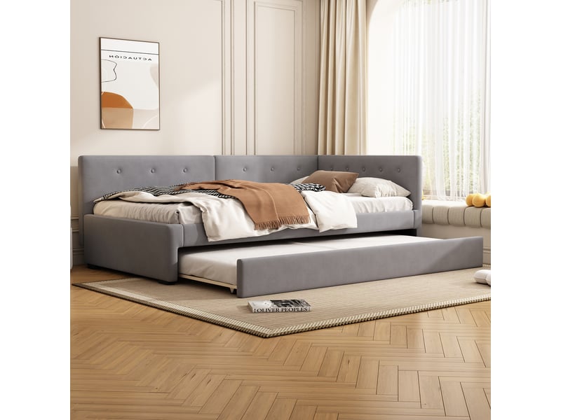  Lit de jour 90x200cm avec lit gigogne, canapé-lit, lit simple sans matelas, style minimaliste, gris  - Conforama C