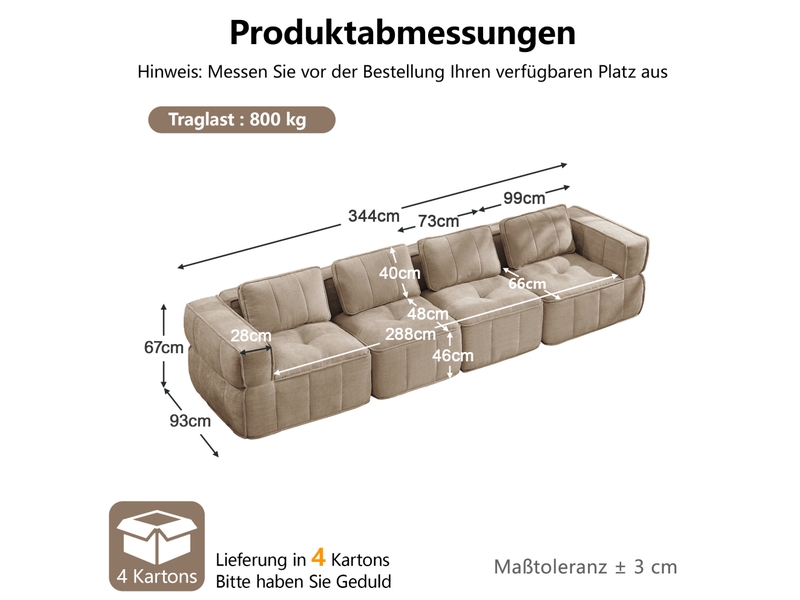  Canapé modulable compressé 4 places sans structure en polyester sable  - Conforama C