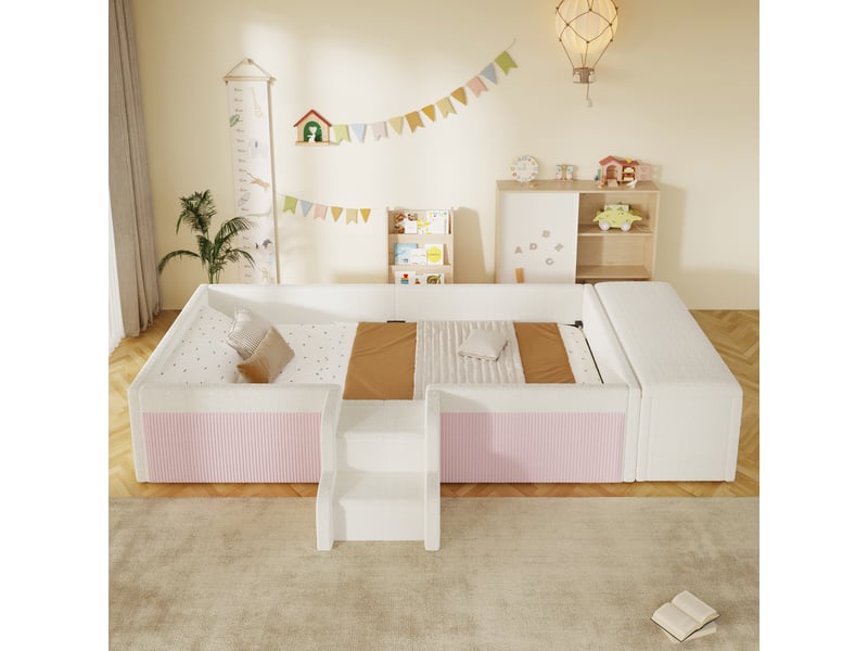  Lit banquette rembourré 90x190 cm avec marches et rangement en velours,  blanc Morn Vibe - Conforama B