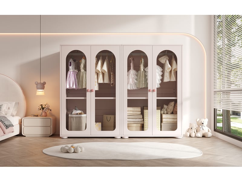  Armoire 2 portes 80x50x120 cm portes transparentes laquées mdf rose bébé  - Conforama D