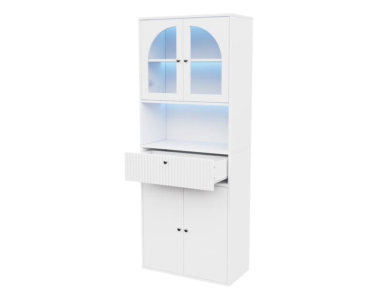  Vitrine bibliothèque led rgb avec portes vitrées et tiroir, 70 x 35 x 180 cm, mdf et verre blancs  - Conforama A