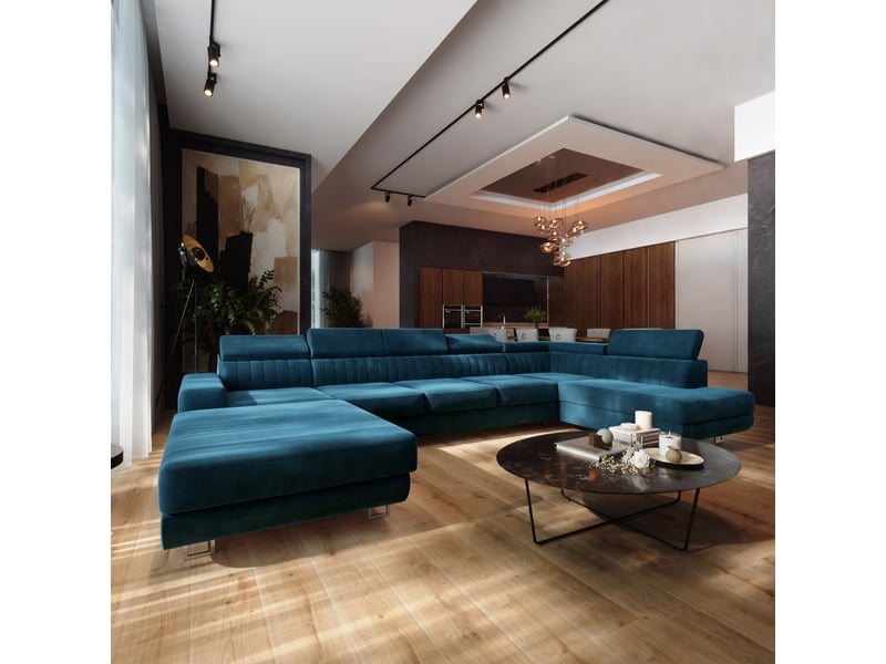  Canapé d'angle gaian, velours bleu  - Conforama B
