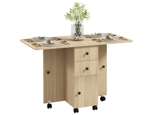 Table pliante à roulettes avec abattants, table d'appoint multifonctionnelle avec rangement, 120 x 60 x 76,5 cm, naturelle