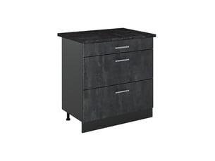 Vicco meuble cuisine, béton noiranthracite, 80cm avec 3 tiroirs plan de travail anthracite