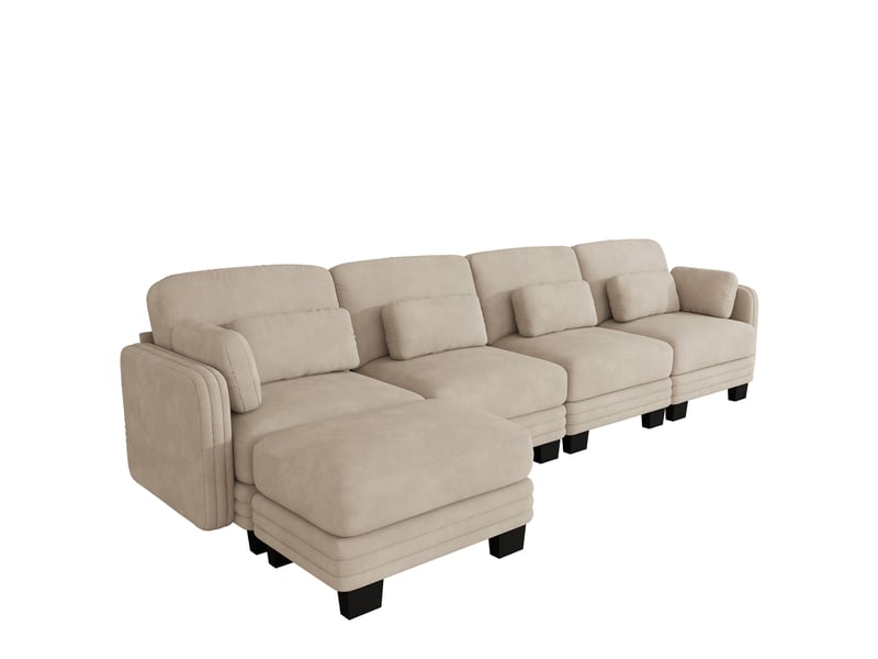 Canapé d’angle modulable tcqpz 4 places 330 x 143 x 88 cm avec ottomane en chenille marron clair - Conforama A