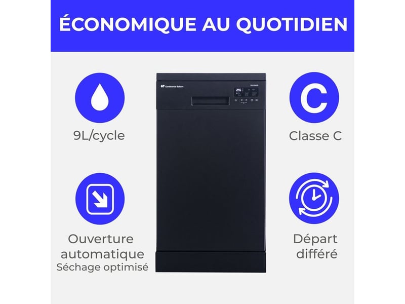 Lave-vaisselle pose libre slim 10 couverts celv1044cb noir moteur induction 44 db CELV1044CB - Conforama E