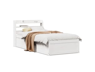 Lit adulte, lit simple, cadre de lit sans matelas avec tête de lit blanc 90x190cm bois de pin massif cf2207