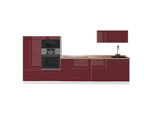 Vicco cuisine, rouge bordeaux haute brillanceblanc, 340cm, pt chêne