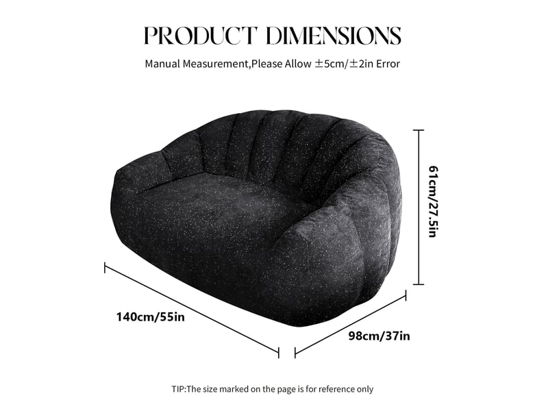 Canapé poire 140x98x61cm, grand format, forme patte d'ours, bien-être, canapé de salon, flanelle souple, mousse, noir - Conforama C