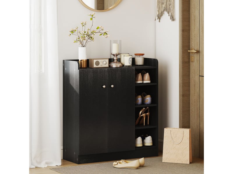  Meuble de rangement à chaussures pour entrée 12 paires - armoire à chaussures avec 4 compartiments ouverts- noir  - Conforama B