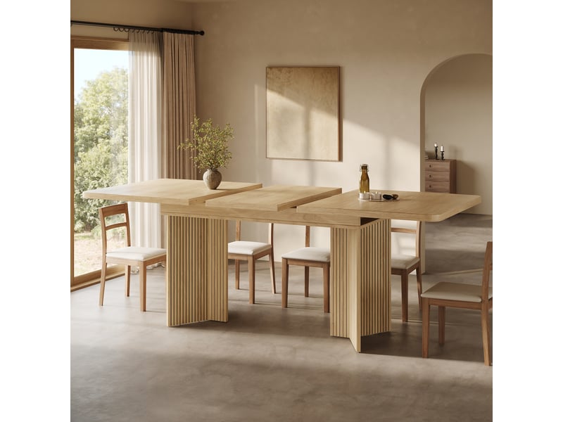  Table à manger extensible, 120 à 160 cm, rectangulaire, mdf, naturel, plateau extensible de 120 à 160 cm  - Conforama D