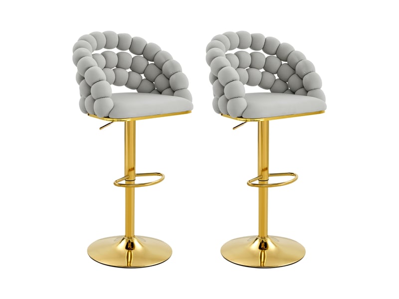 Tabouret de bar lot de 2 avec dossier à chaîne de billes, hauteur réglable, style moderne en velours gris - Conforama A