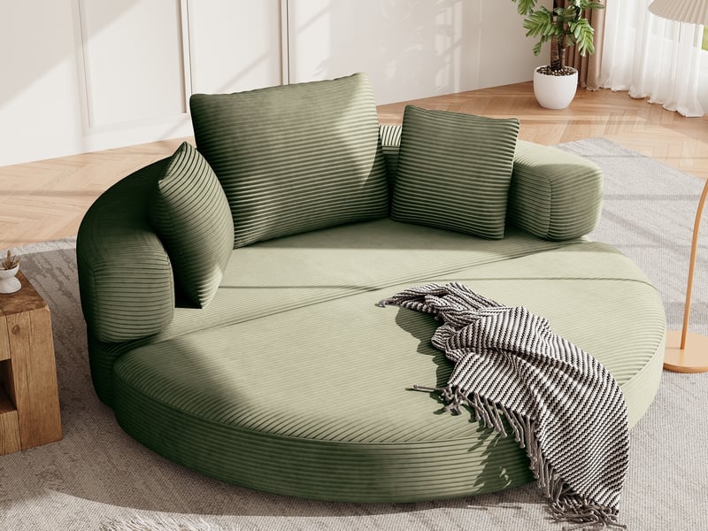  Canapé convertible 2 places, canapé-lit multifonctionnel avec coussins, velours côtelé, 173x176x40 cm, vert  - Conforama B