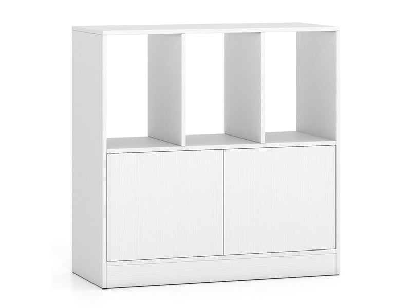 Bibliothèque 3 niveaux avec placard rangement & étagère d'exposition moderne en bois composite blanc 20_0017286  - Conforama A