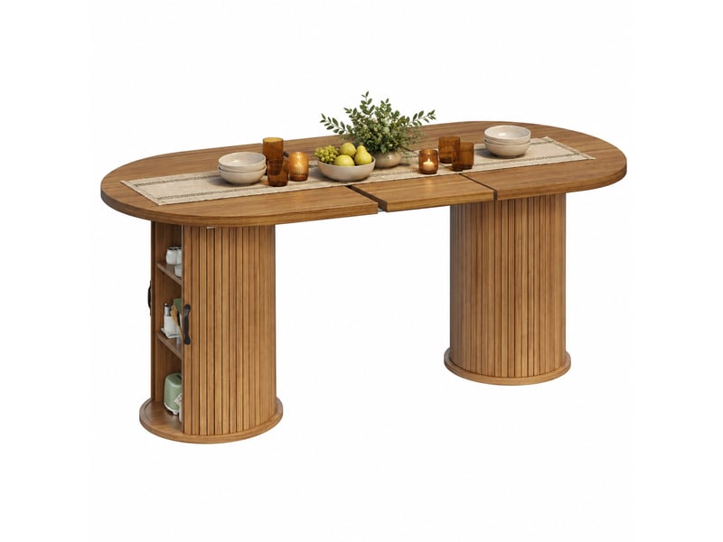 Table à manger extensible avec rangement intégré - lpospi - mécanisme télescopique, mdf marron foncé - Conforama A