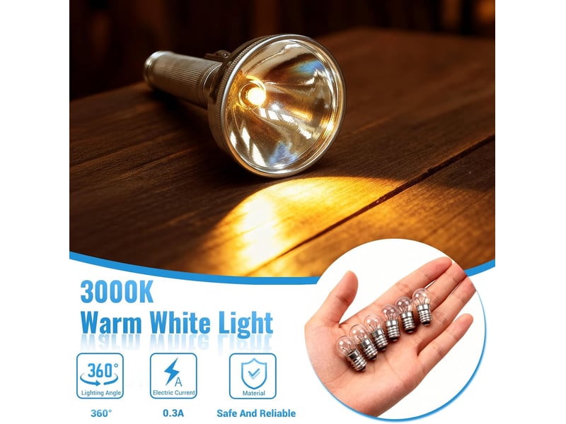 Lot de 10 mini ampoules e10 dc 3.8v 0.3a, blanc chaud 3000k, e10 petit culot à vis  - Conforama B