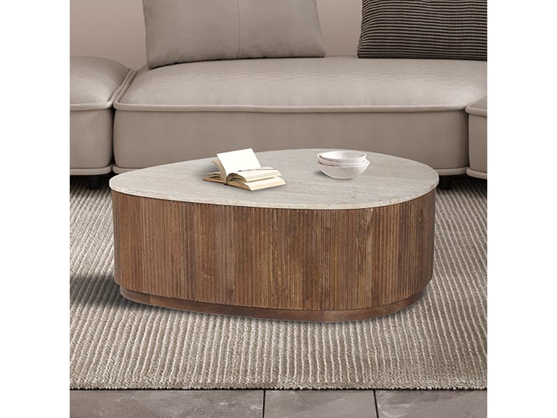  Table basse en travertin et bois de manguier 100 cm  - Conforama B