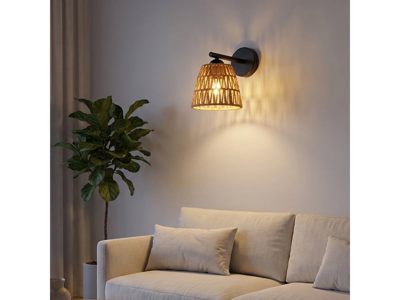  Applique murale orientable en rotin noir ampe de chevet pour mur, confortable, en osier, pour chambre à coucher et salon  - Conforama B