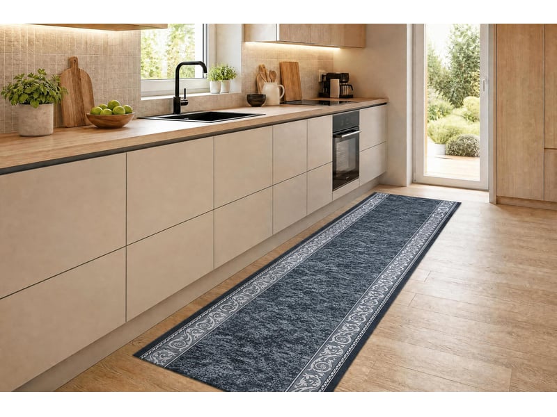 Tapis de couloir antidérapant lotus romantic 60980 classique, ornement gris lavable 120 cm 120x930 cm - Conforama D