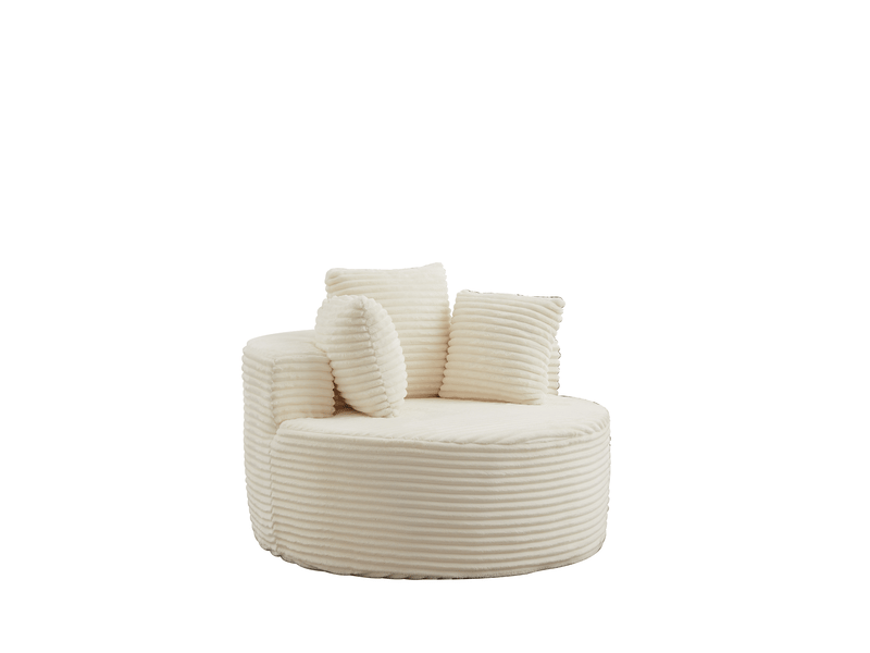  Canapé 1 place rond 110 cm en velours côtelé, fauteuil lounge avec 3 coussins, assise cocooning pour salon et chambre - beige  - Conforama A