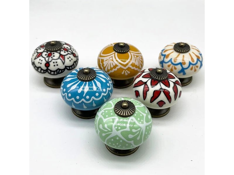  Jeu de 6 poignées rondes en céramique colorées, poignées en porcelaine distinctives pour tiroirs et meubles  - Conforama B