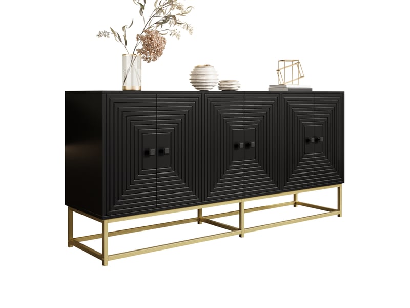 Buffet de rangement noir mat 3 portes doubles en panneau de particules, 160 x 38 x 75,5 cm - Conforama A
