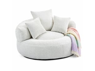 Fauteuil pouf en chenille, avec dossier haut, assise spacieuse et accoudoirs enveloppants, design ergonomique, beige