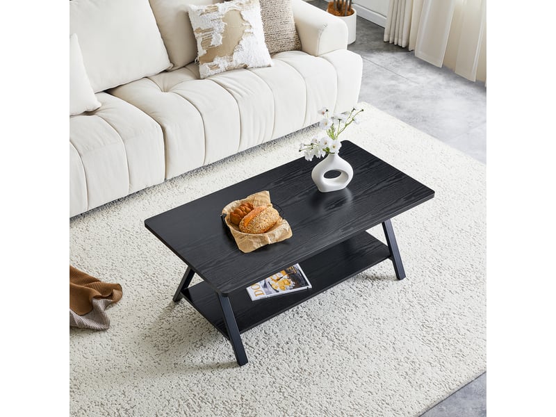  Table basse avec rangement, aspect bois noir et métal, 110 x 57 x 44,5 cm  - Conforama E